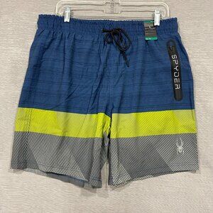 SPYDER Blue Green Swim Shorts Mens Size XL Quick Dry UPF 30+ Boxer Line…